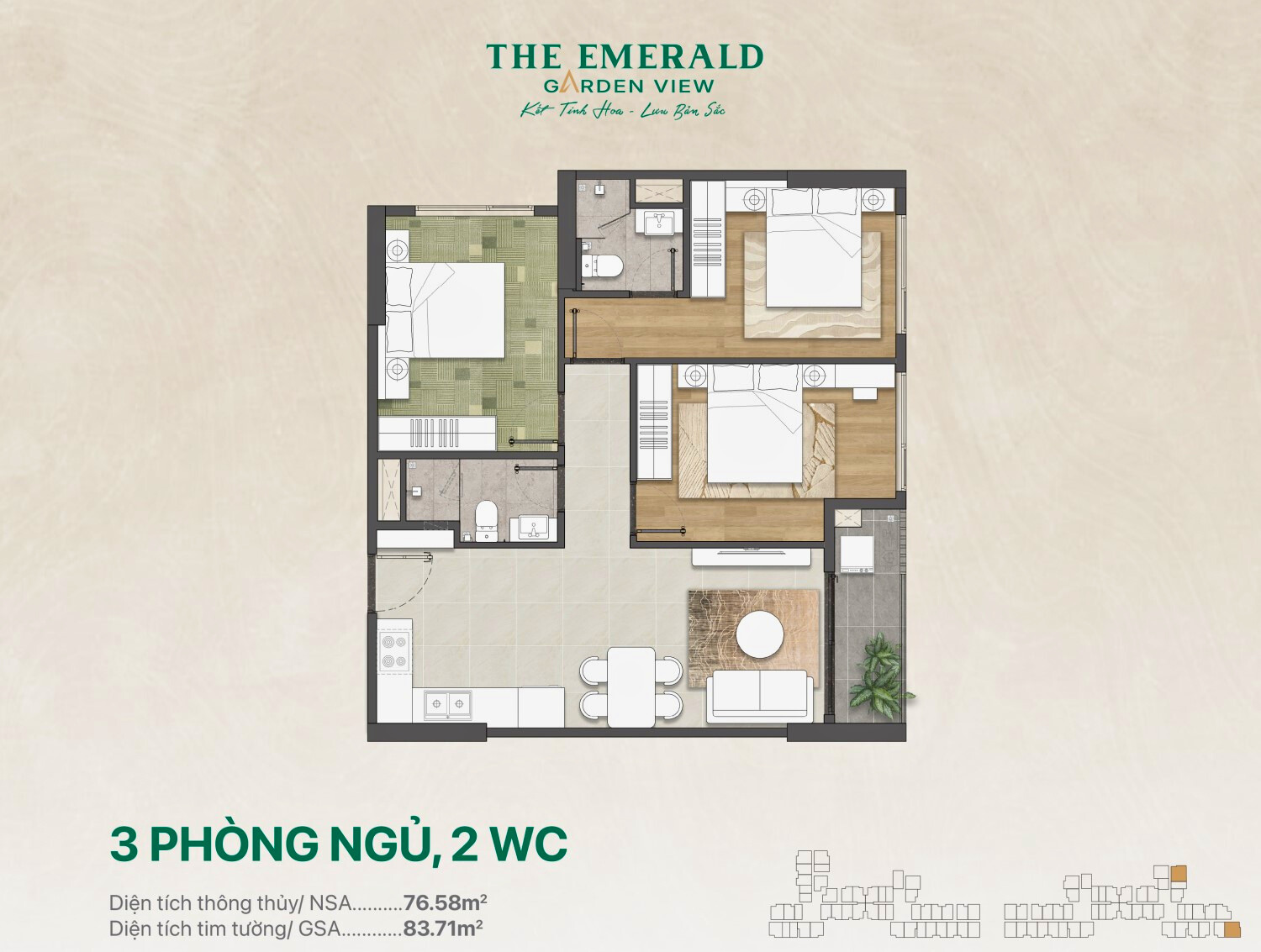 Căn 3pn The Emerald Garden View